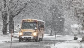 School Bus in Winter Blizzard