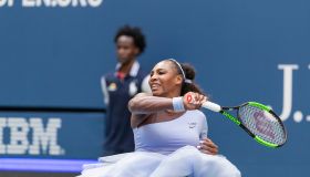 Serena Williams of USA returns ball during US Open 2018 4th...