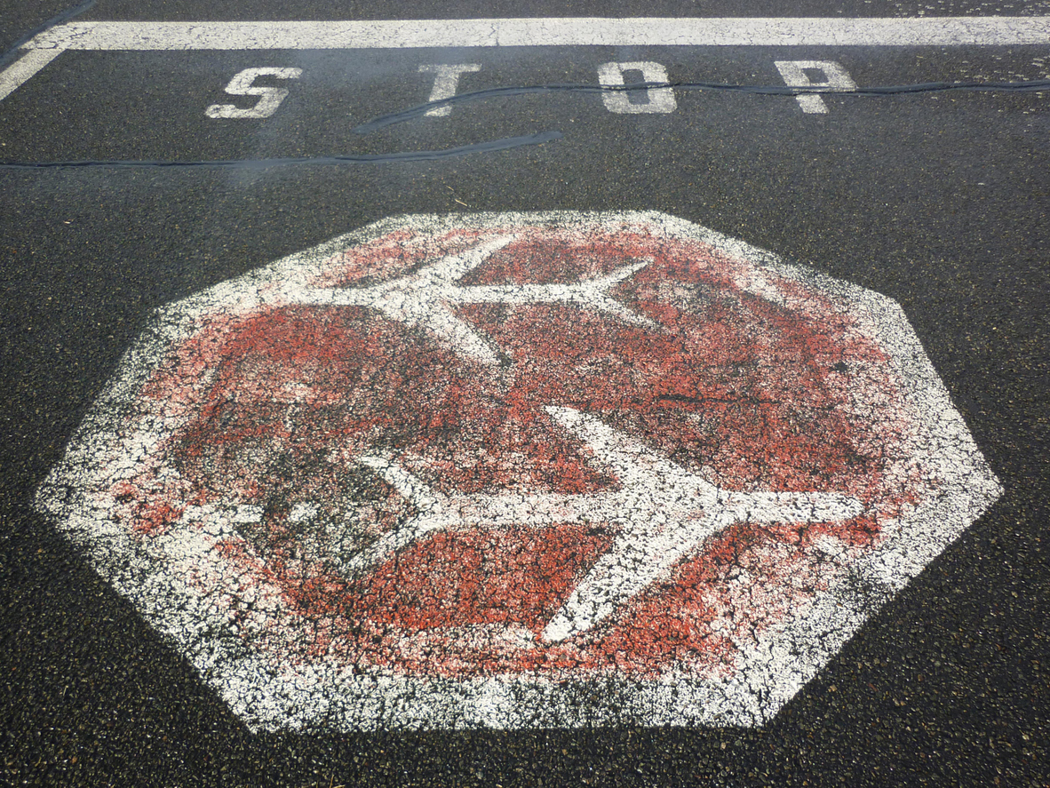 Traffic signs on the ground, stop aircraft, former Tempelhof Airport, Berlin, Germany