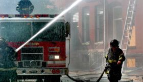 Baltimore City firefighters battle a blaze that engulfed muc