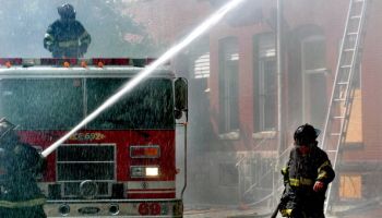 Baltimore City firefighters battle a blaze that engulfed muc