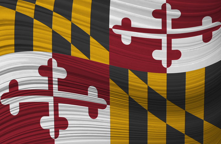 Waving flag of MARYLAND in United States.