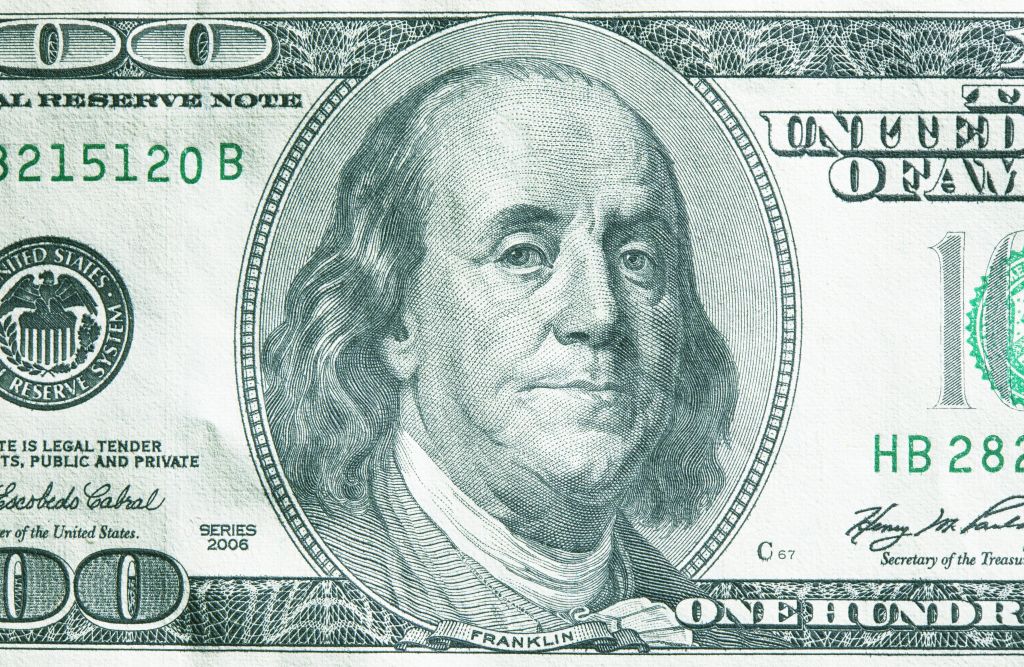US 100 dollar bill, close-up