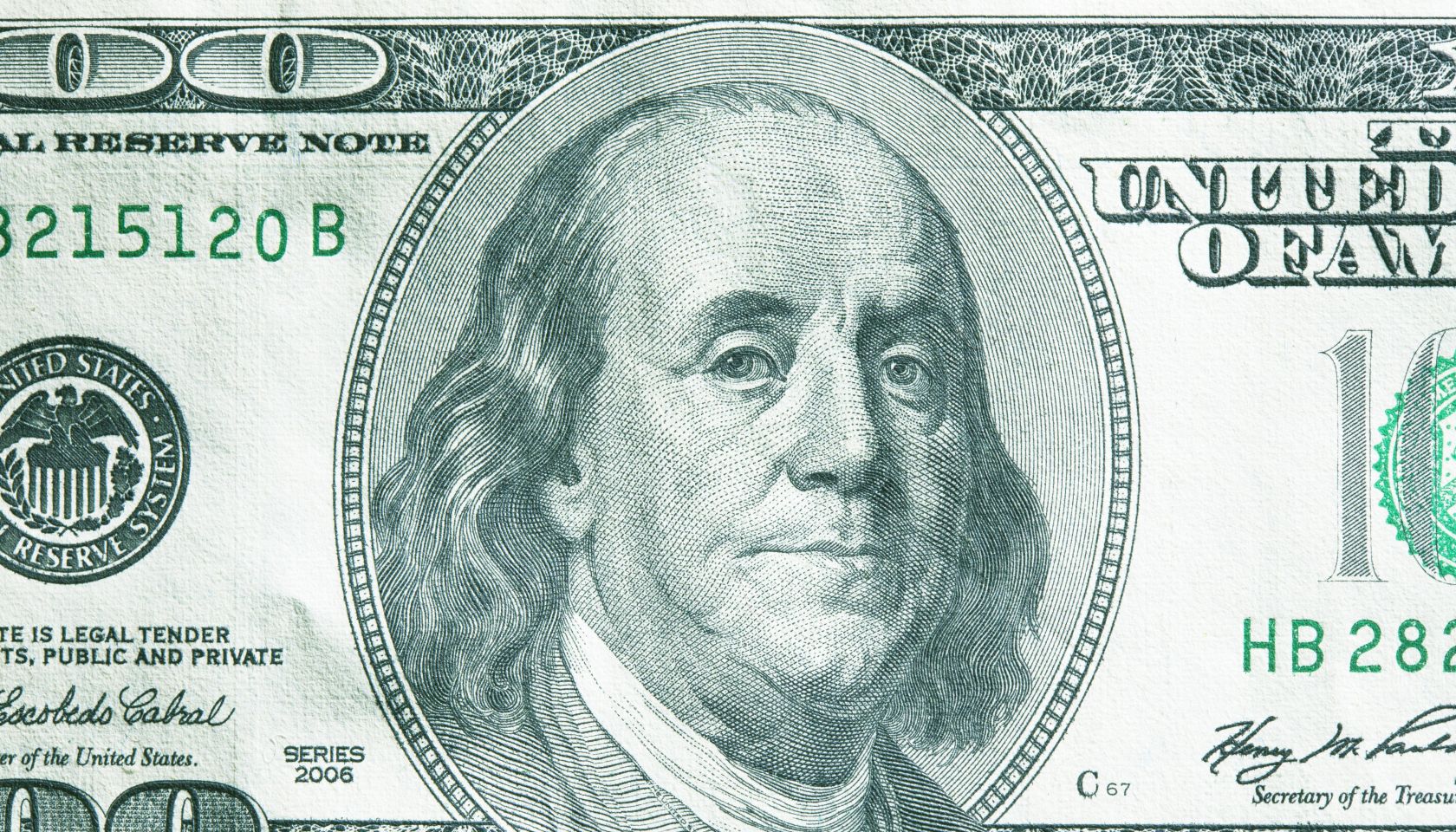 US 100 dollar bill, close-up