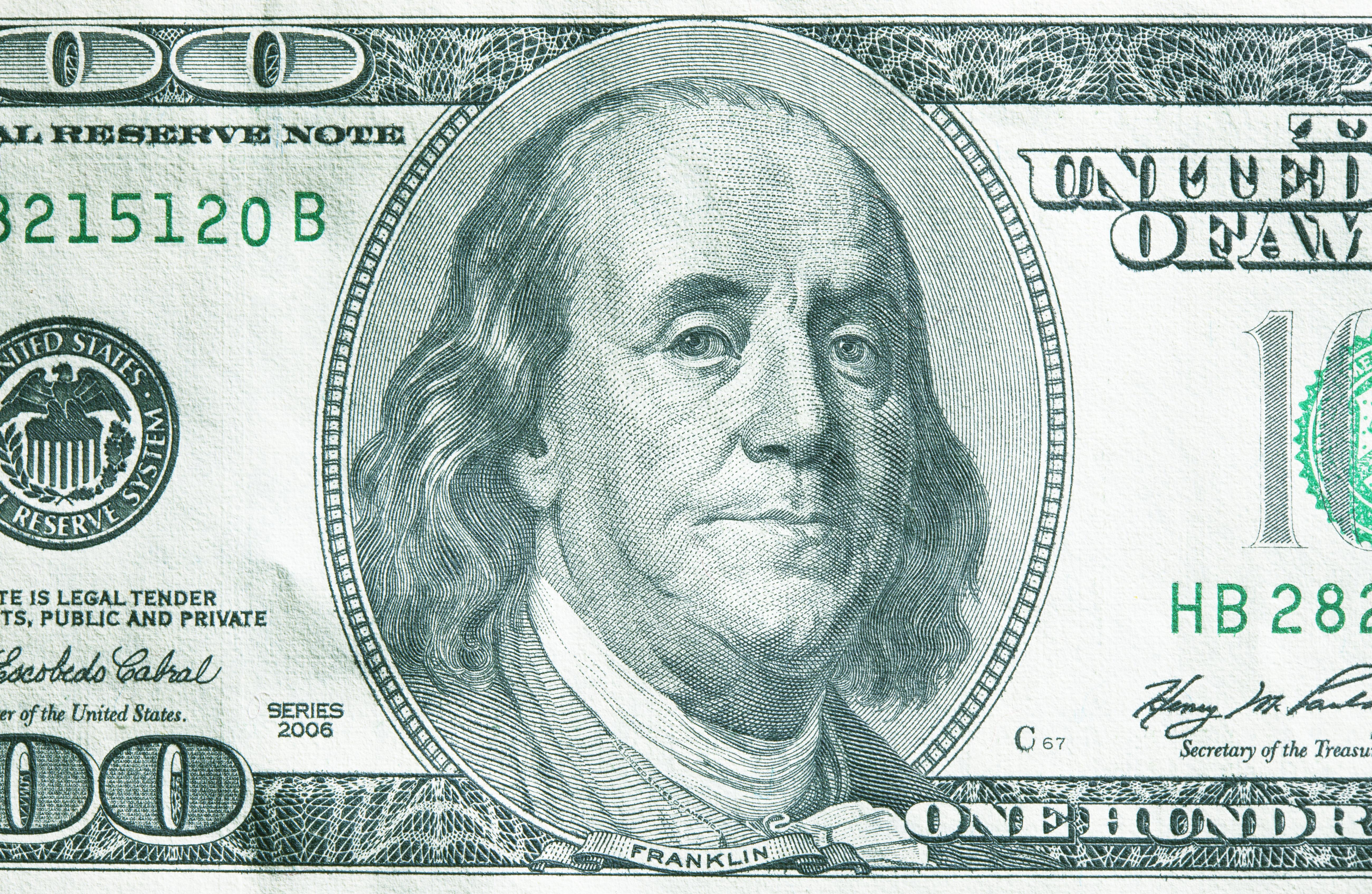 US 100 dollar bill, close-up
