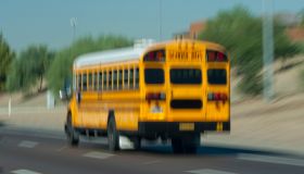 School Bus Travelling on Highway