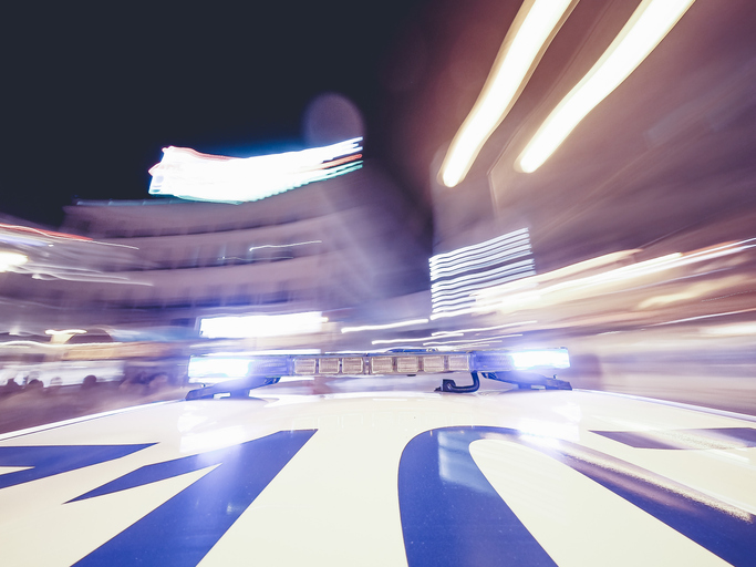 Police patrol lights on car roof, Madrid, Spain