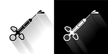 Medical Syringe Black and White Icon with Long Shadow