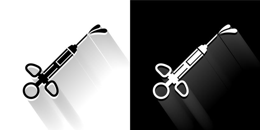 Medical Syringe Black and White Icon with Long Shadow
