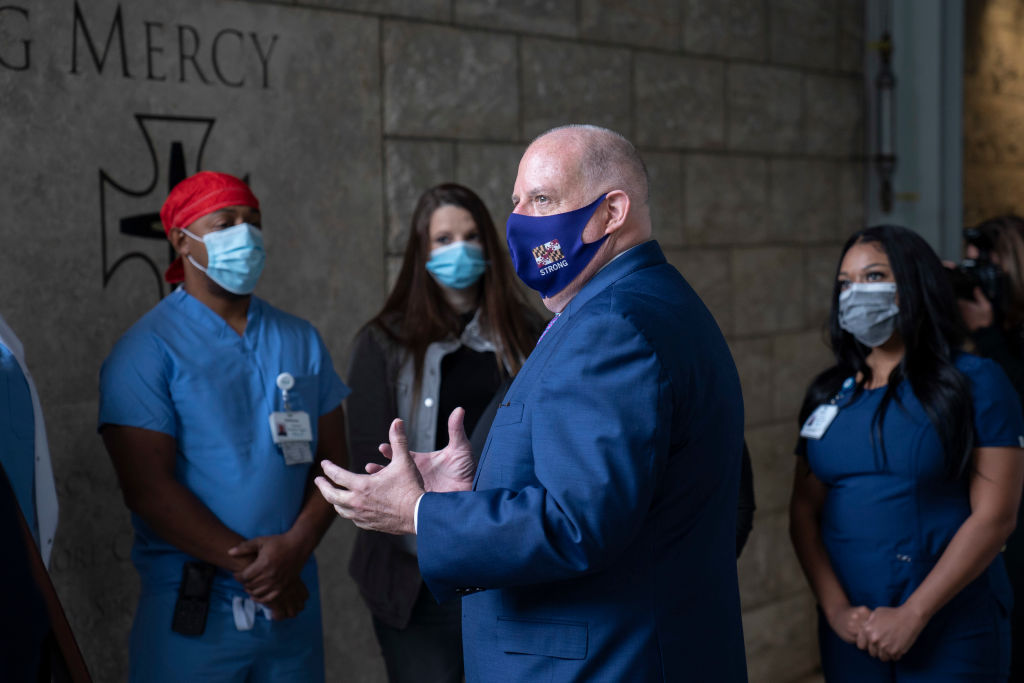 Gov Hogan presents proclomation at Mercy Medical Center in Baltimore