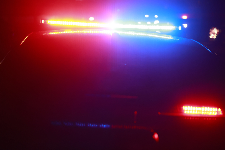 Police car with LED lights at a crime scene