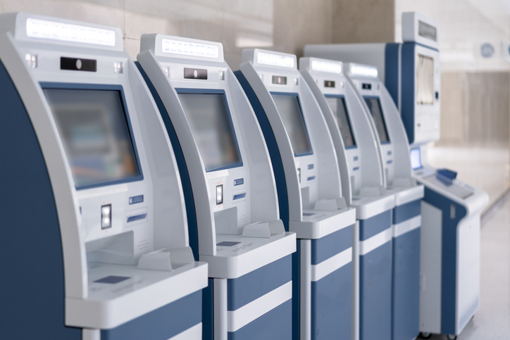 Rows of electronic self-service counters