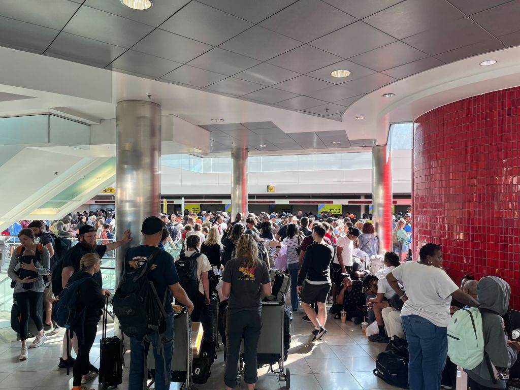 Travelers have been standing in line for hours at Baltimore-Washington International Thurgood Marshall Airport, waiting for updates on their flights.