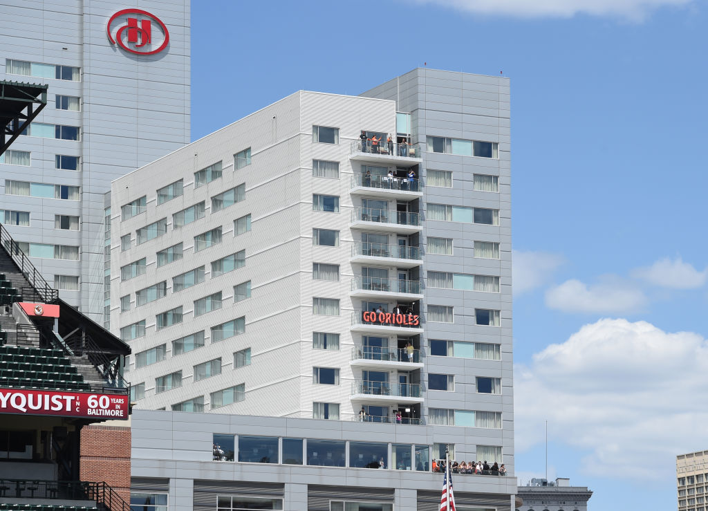 BALTIMORE, MD - APRIL, 29: Orioles fans watch the game from th