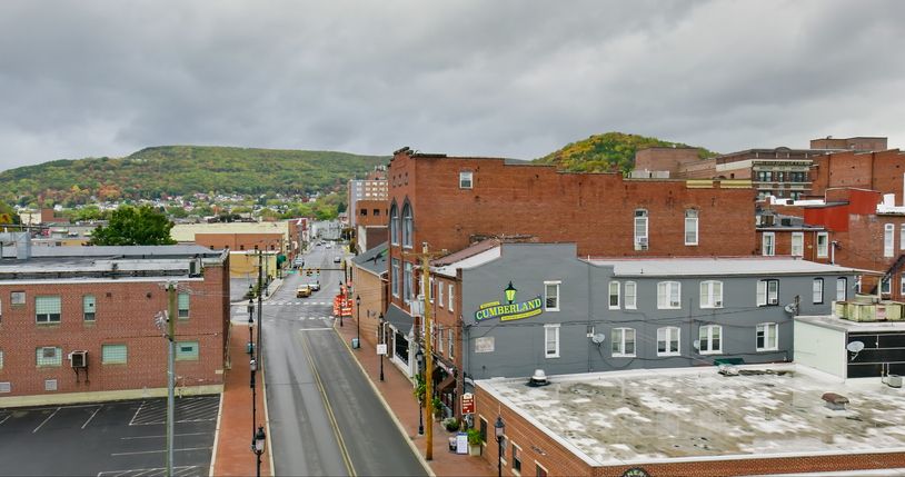 Aerial View of Downtown Street in Cumberland, MD