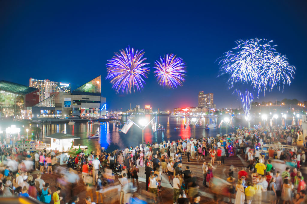 4th of July fireworks in Inner Harbor, Baltimore, USA