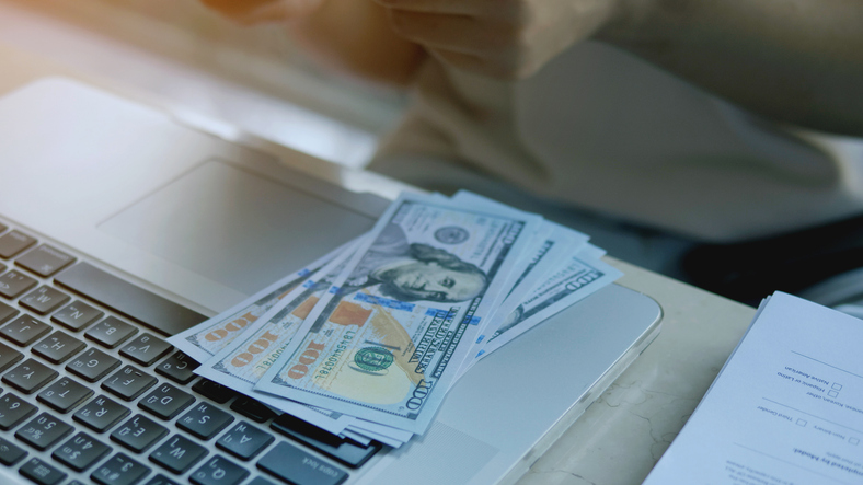 Dollar Currency Working for Money, Financial Planning and Investment, Banknotes and Financial Instruments