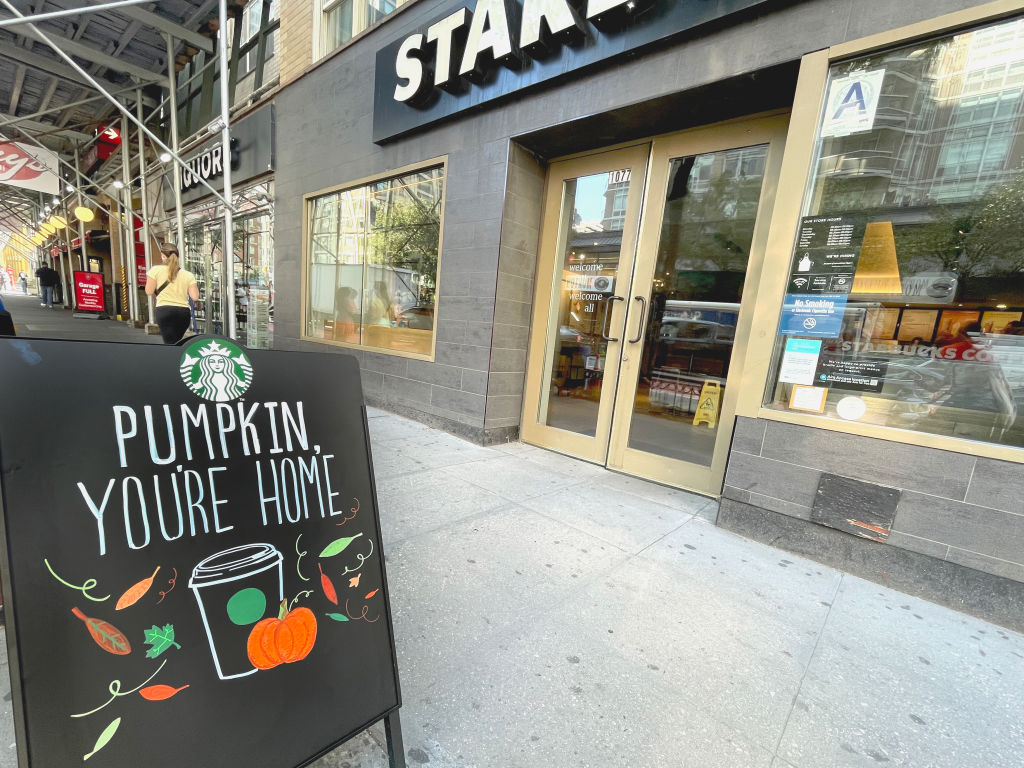 Advertisement for pumpkin spice coffee at Starbucks, New York City