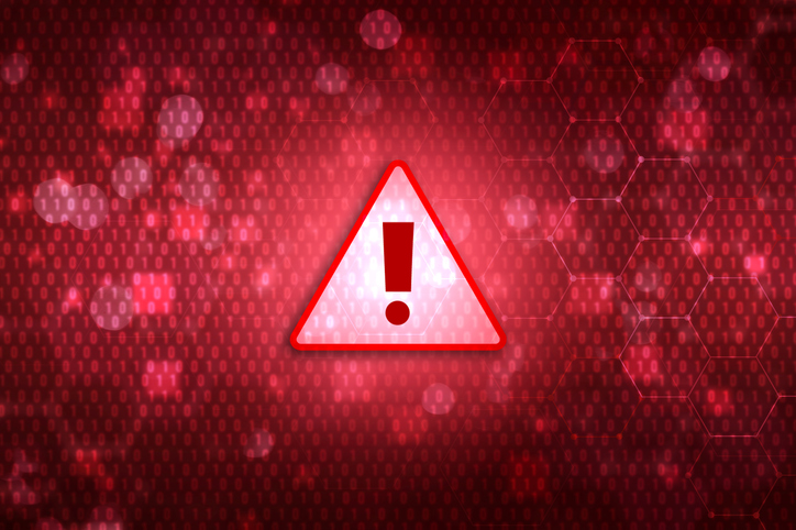 caution sign data unlocking hackers. Malicious software, virus and cybercrime, System warning hacked alert, cyberattack on online network, data breach, risk of website. compromised information concept.