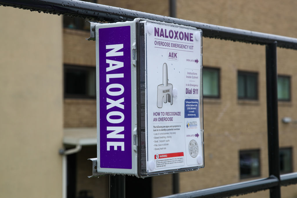 A box containing Naloxone overdose emergency kits was...
