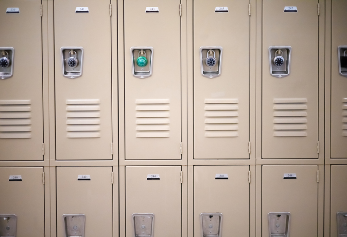 row of traditional metal school lockers