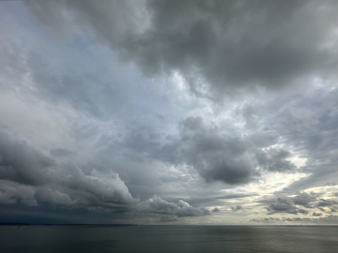 View of the stormy sky over the Atlantic Ocean near Sainte-Adresse, Le Havre, Normandy, France, July 2024