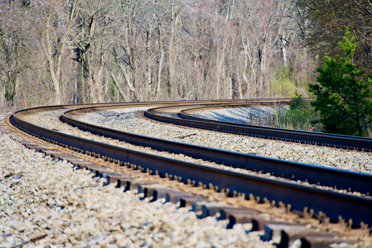 Double Railroad Tracks on Curve with Gravel
