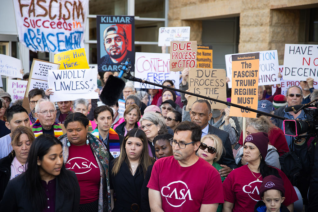 A rally in advance of a hearing, and statement after, on Kilmar Abrego Garcia, wrongfully deported to El Salvadorian prison last month